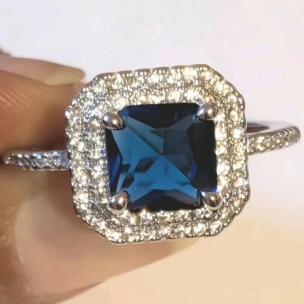 Elegant Blue and Silvery Women's Ring Sz 10